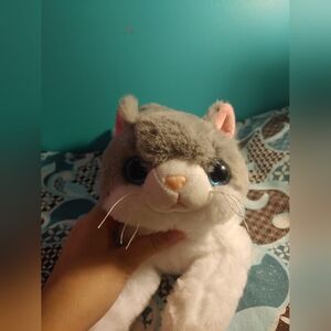 Grey and white cat stuffed animal embroidered paw pads